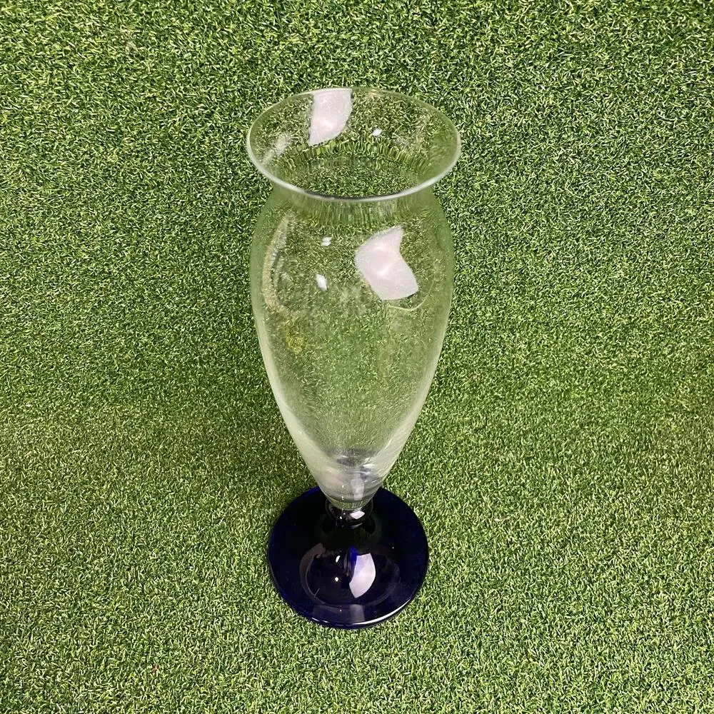 Vintage Schott Zwiesel Blown Glass Cobalt Blue Footed Bud Vase